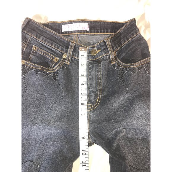 Sassy Thai Women's Vintage Blue & Black Beaded Flare Jeans - Picture 8 of 10